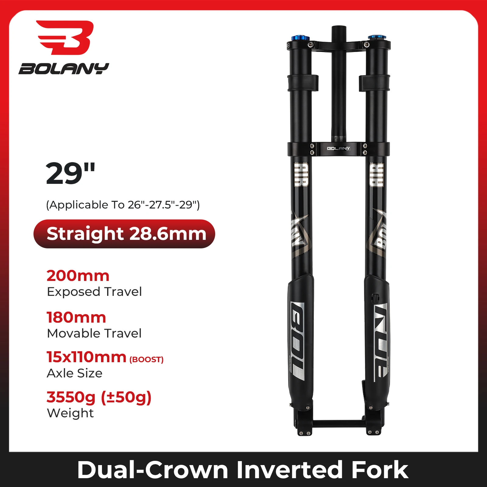 Double Shoulder MTB Inverted Fork 29inch Boost Travel 140mm Adjustable Damping