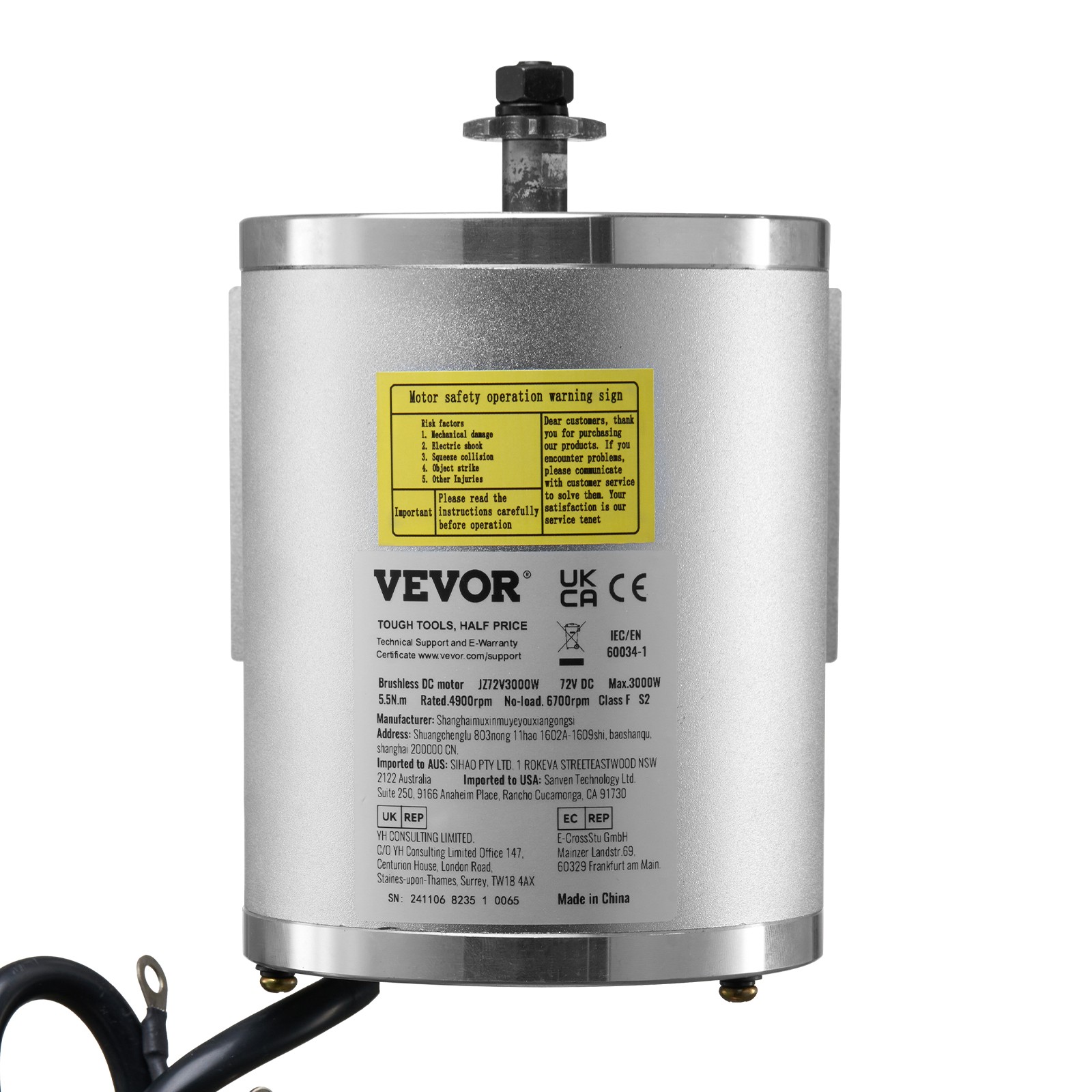 VEVOR 3000W Electric Brushless DC Motor Kit 72V 4900rpm Motor with Controller