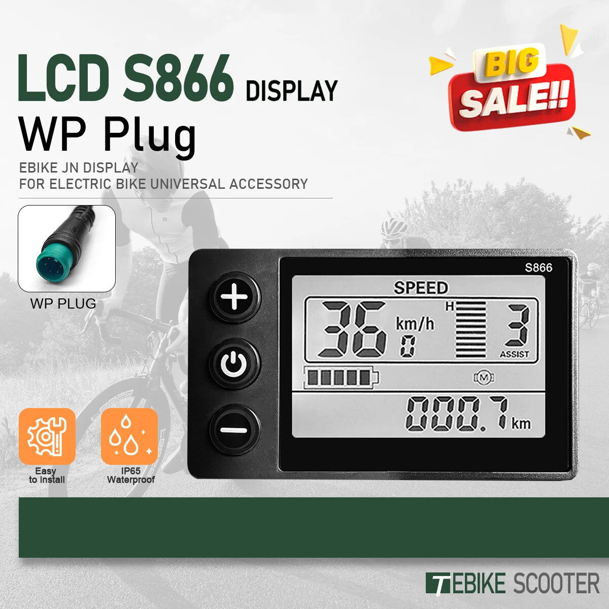 Electric Bicycle JN LCD S866 Display 24V36V48V52V60V with 5pin SM/WP Plug