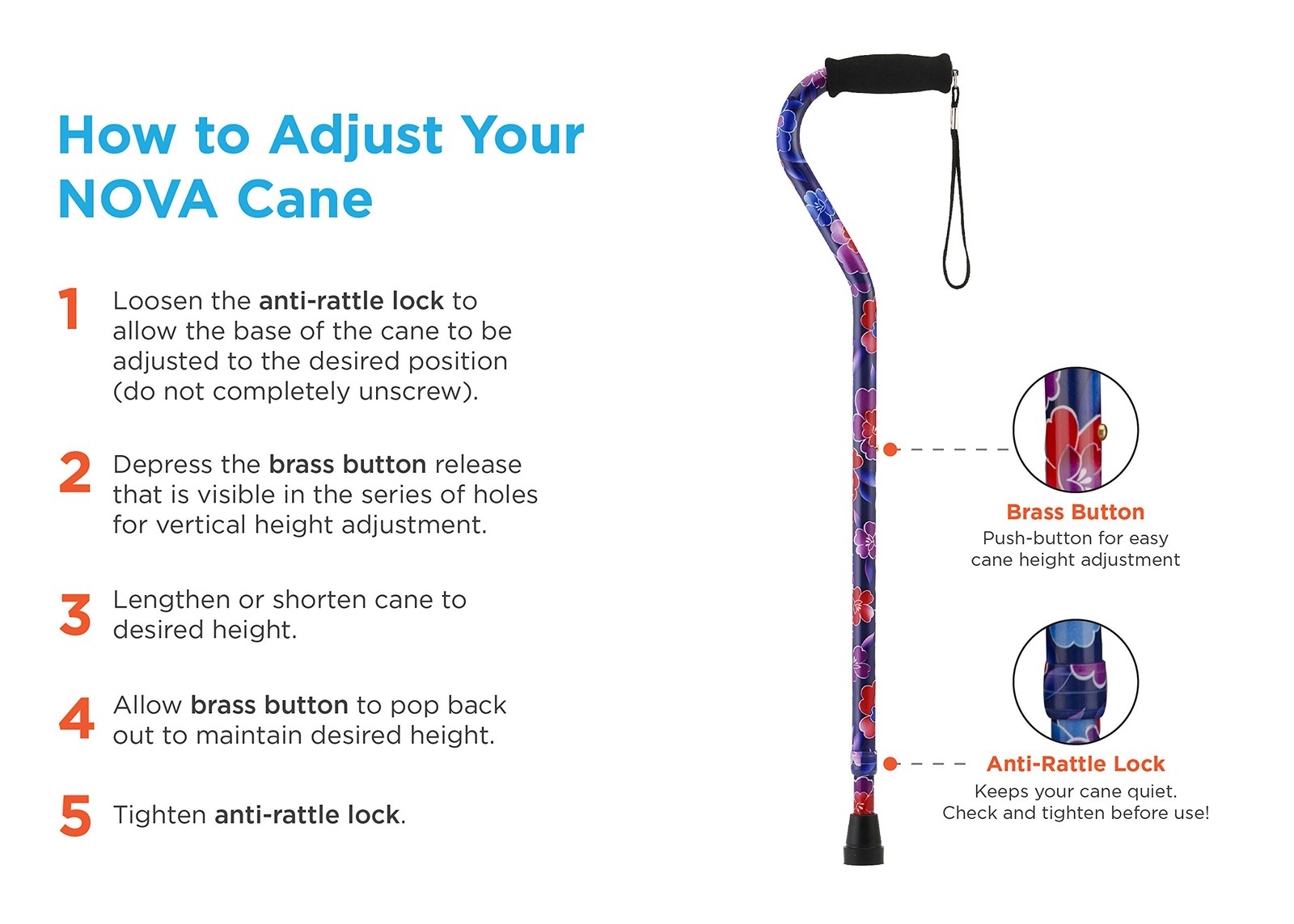 NOVA Designer Walking Cane with Offset 1 Count (Pack of 1), Blue Waves