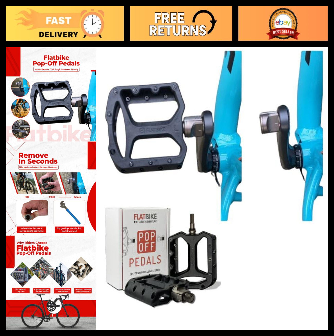 Quick-Release Mountain Bike Pedals | Space-Saving, Durable, Removable E-Bike Ped