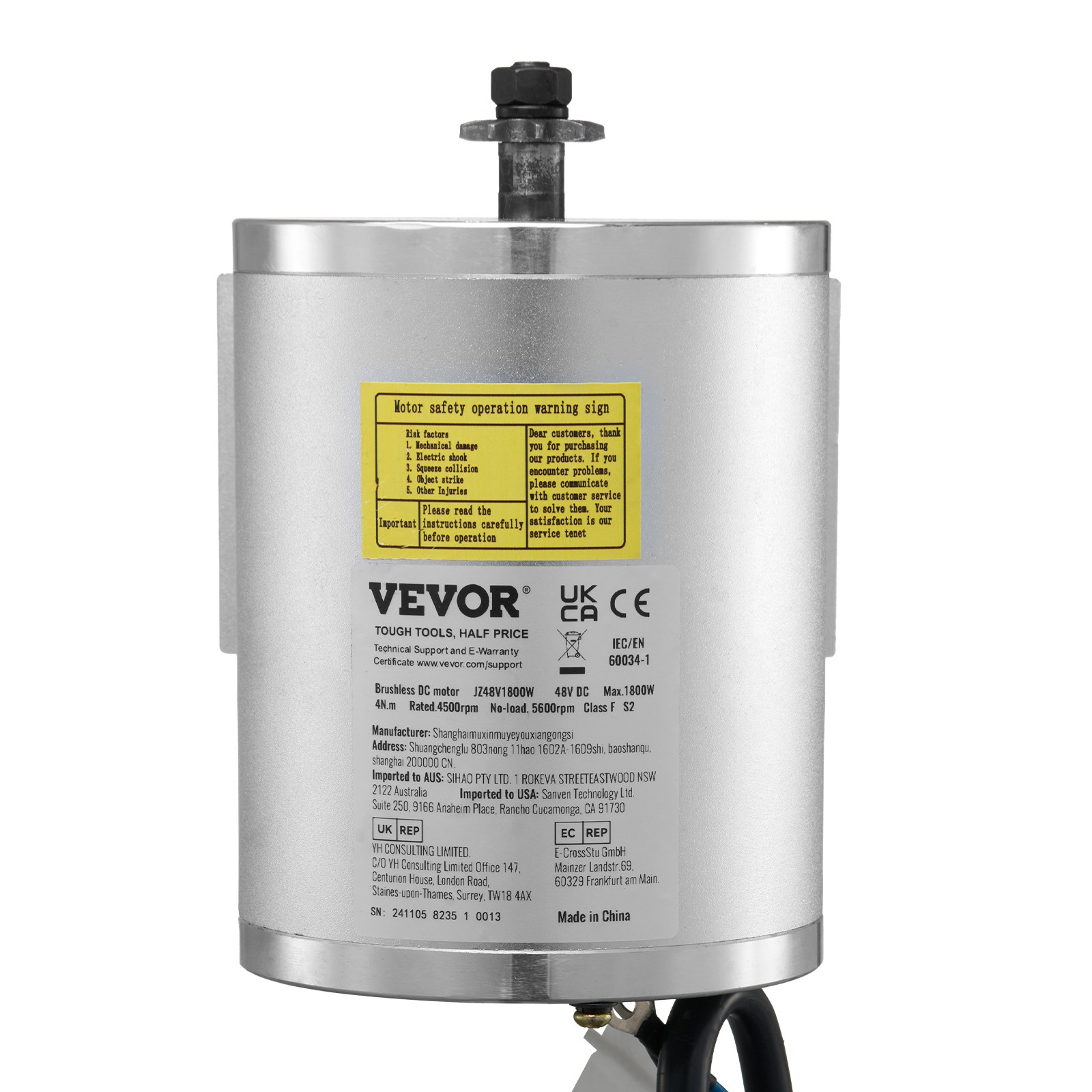VEVOR 1800W Electric Brushless DC Motor Kit 48V 4500rpm Motor with Controller