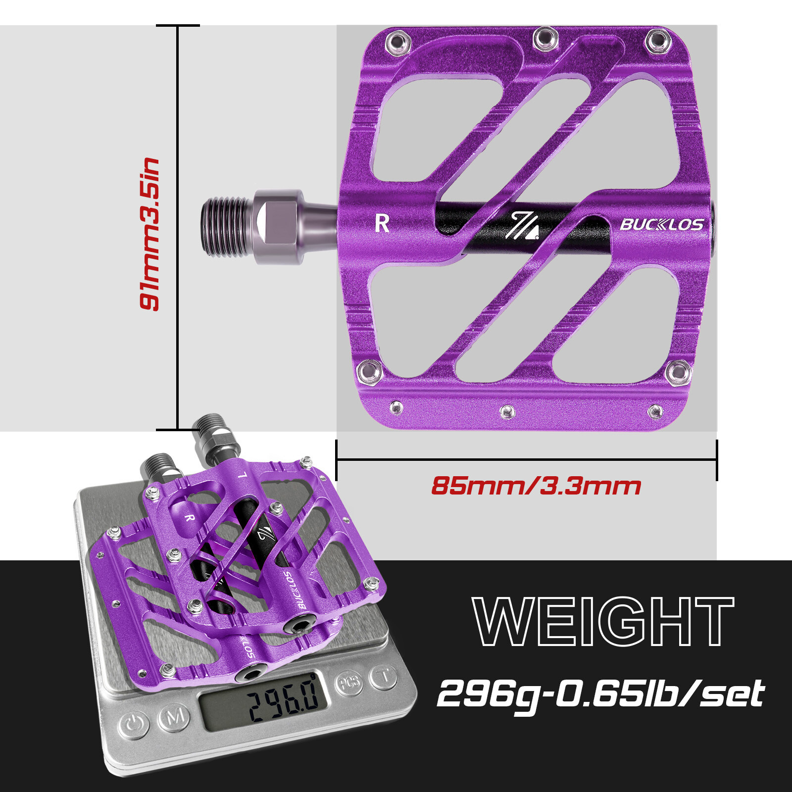 3 Bearings Bicycle Pedals Aluminum Mountain BMX Pedal 9/16» Flat Platform Pedal