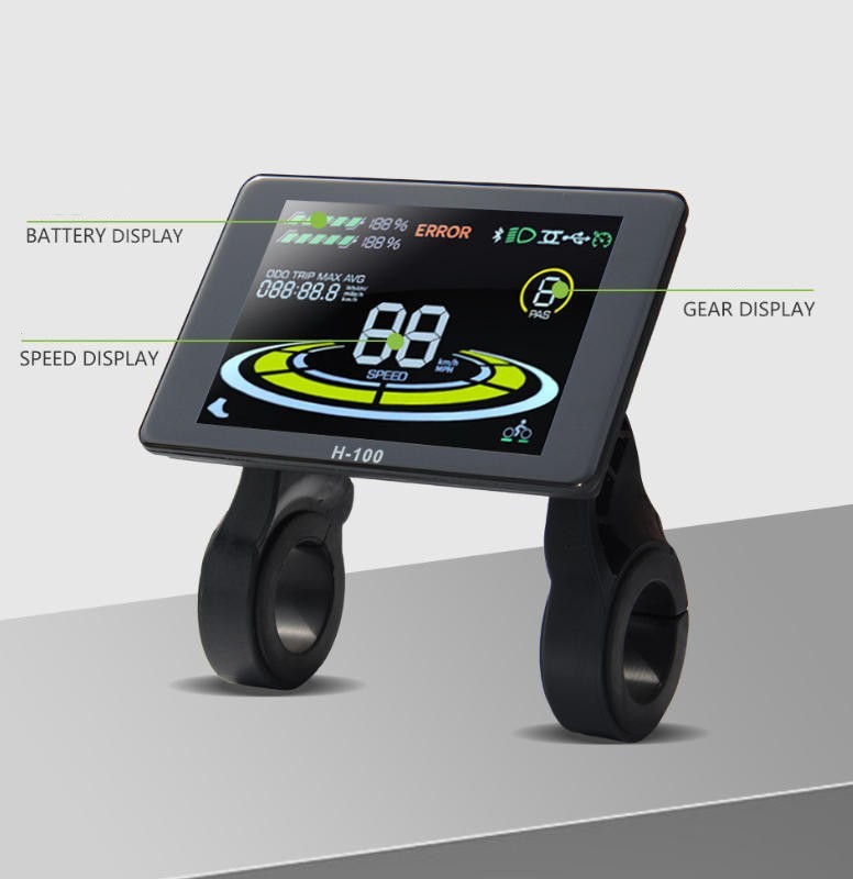 E-Bike Compatible H-100 Smart LCD Color Screen with light wire 5PIN+2PIN SM plug