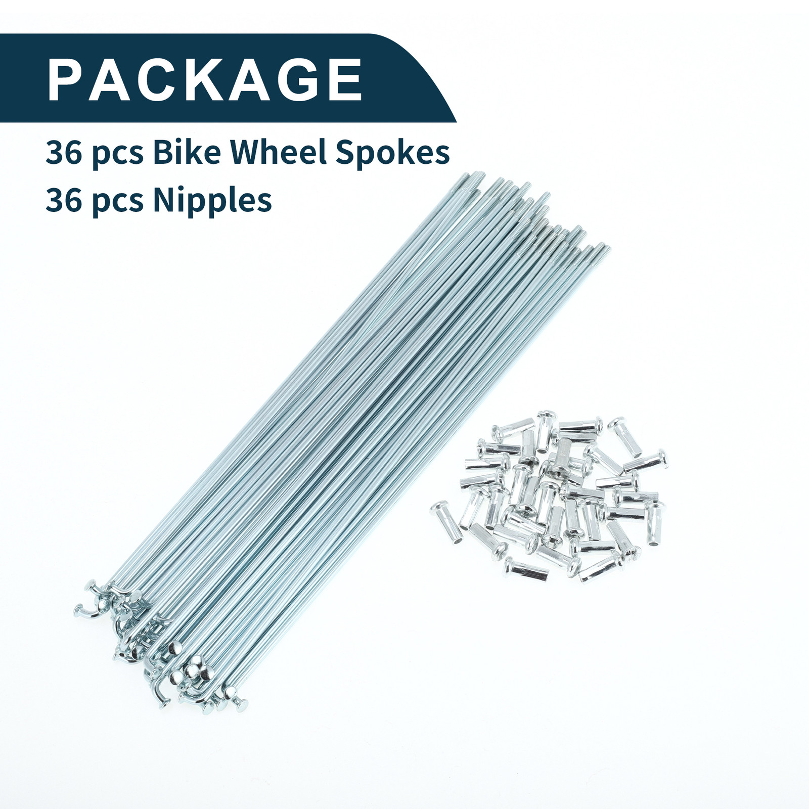 1 Set 13G 185mm Length Bicycle Spokes Nipple 45 Steel Galvanized Universal