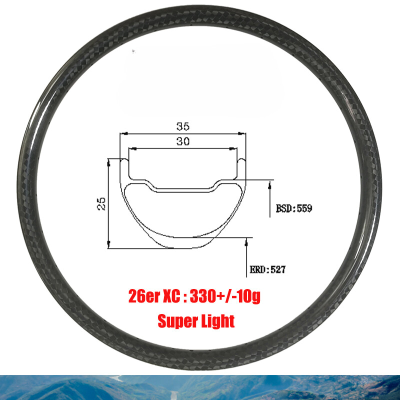 26er 35X25mm MTB Cross Country bike Carbon Rim Tubeless Clincher 24 28 32 Holes