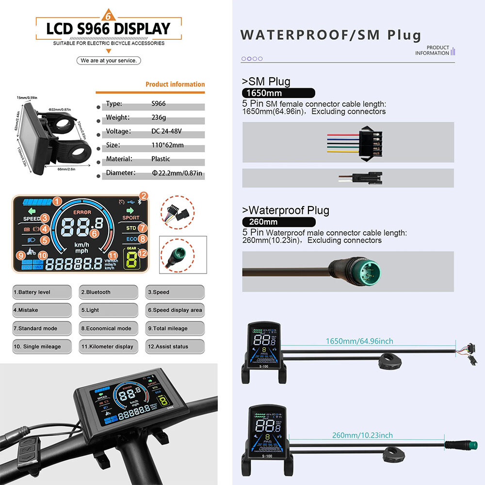 E-bike 40A 3-Mode Sine Wave Controller 36V 48V 1500W 2000W with LCD Display Set