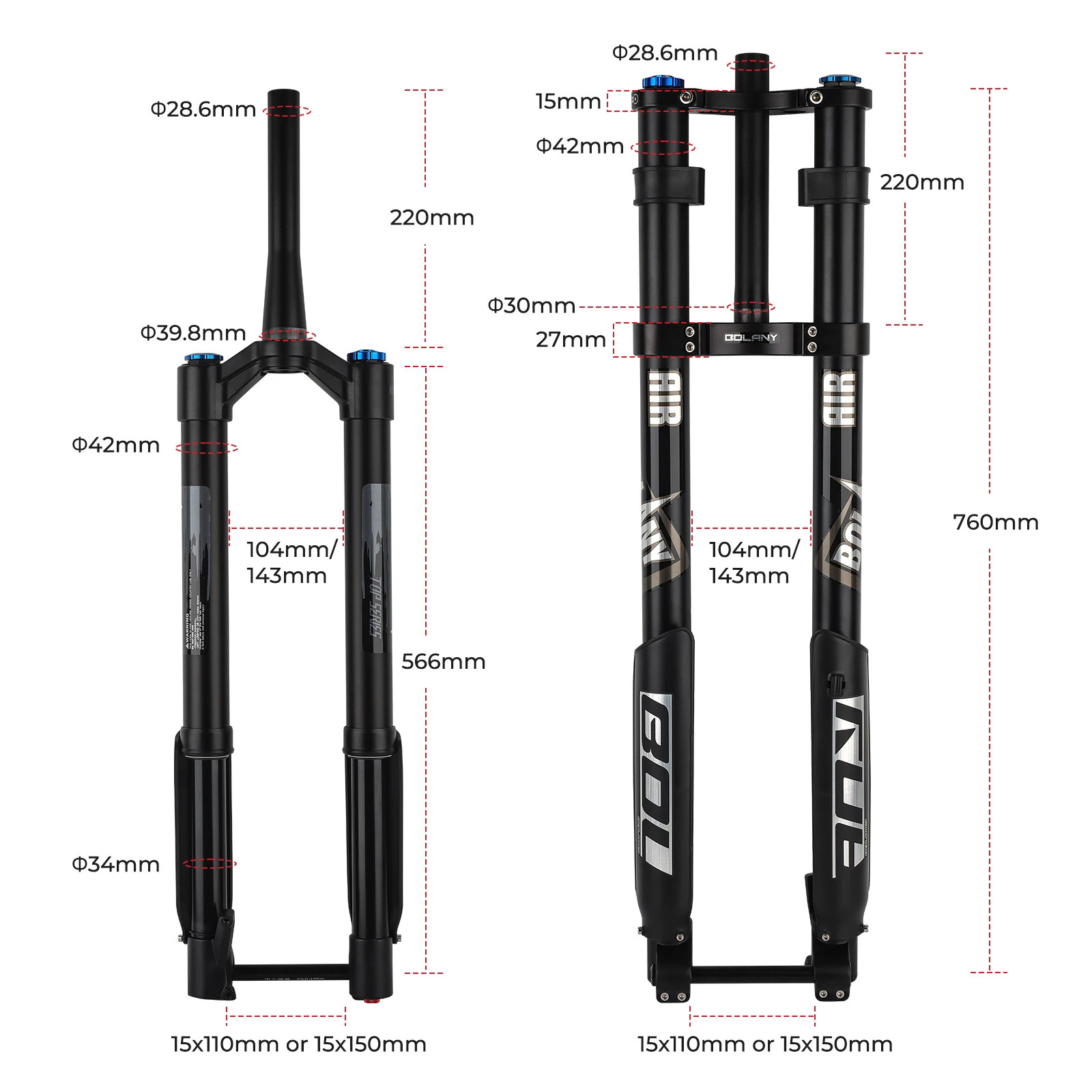 Double Shoulder MTB Inverted Fork 29inch Boost Travel 140mm Adjustable Damping