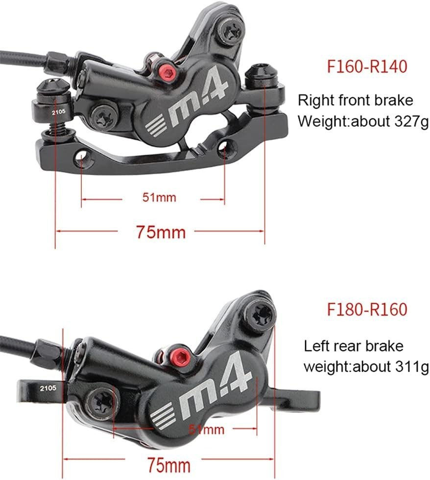 ZTZ 4-Piston MTB Hydraulic Brake Set, PM/is Adapter Fits eBike Mountain Bike BMX