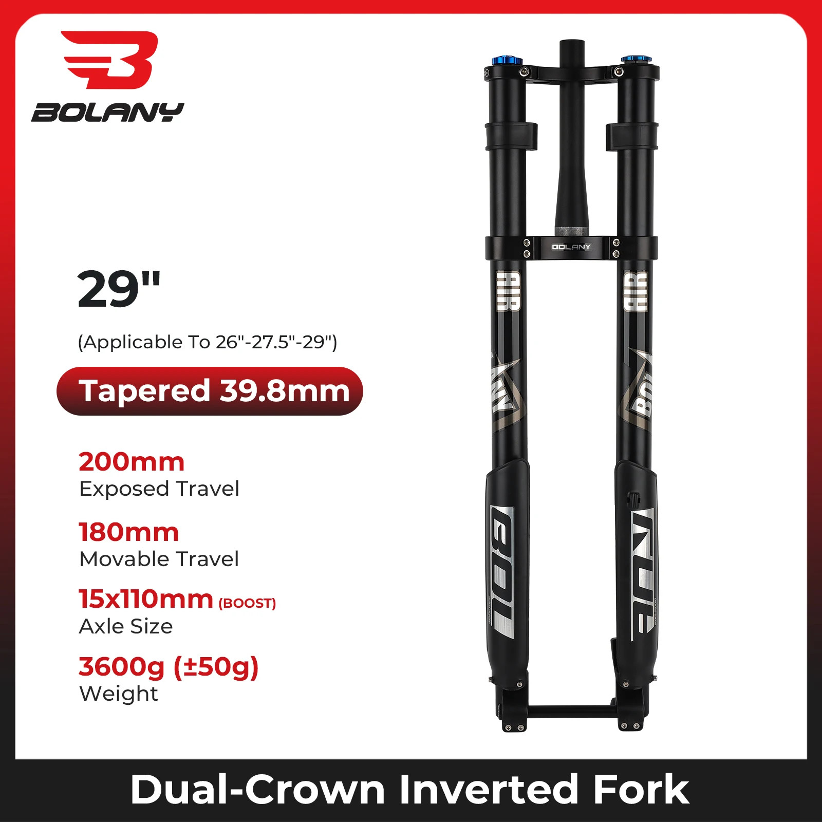 Double Shoulder MTB Inverted Fork 29inch Boost Travel 140mm Adjustable Damping