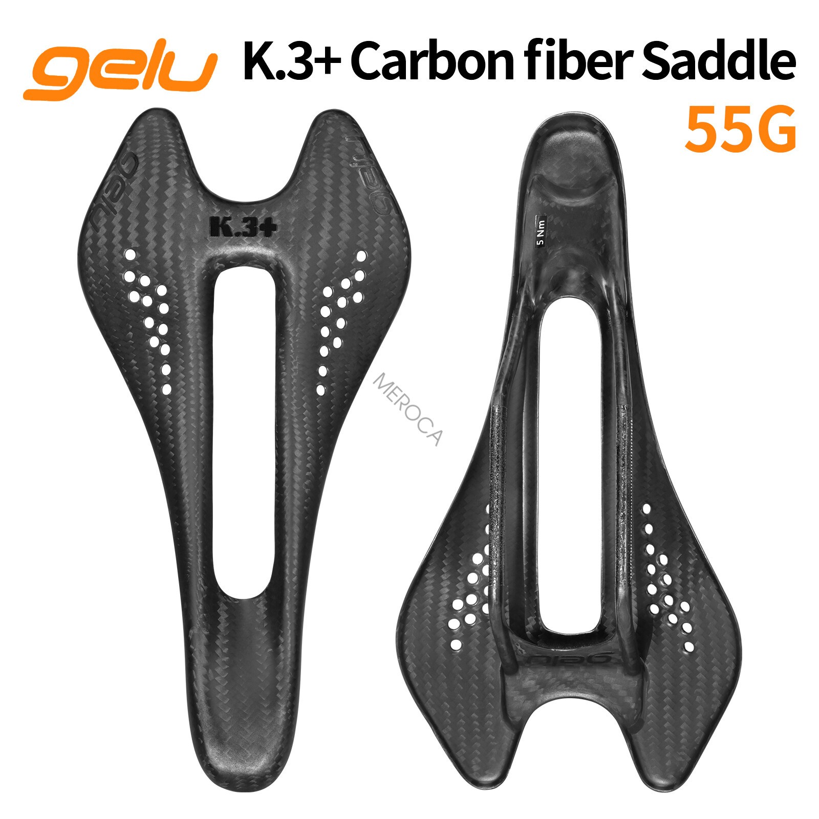 GELU Full Carbon Road Bike Saddle Bicycle Racing Seat Breathable ULTRALIGHT 55G