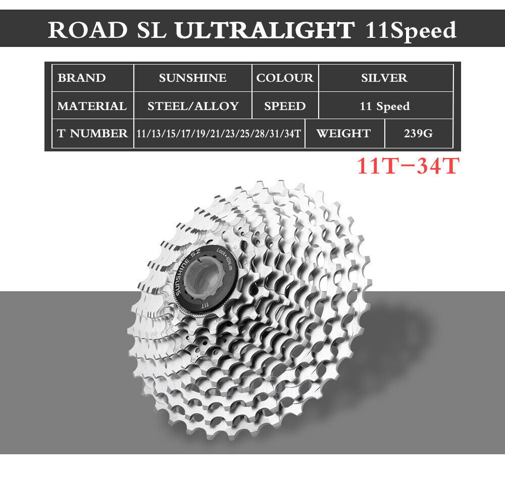 SUNSHINE Ultralight 11 Speed Road Bike Cassette 11-28T/32T/34T/36T 11V Freewheel