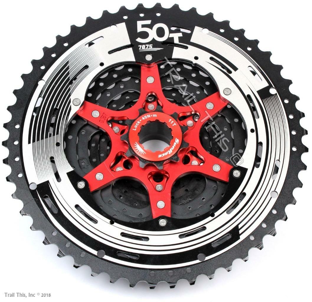 SunRace CSMZ90 11-50T 12-Speed Wide-Range Mountain Bike Cassette – Black & Red