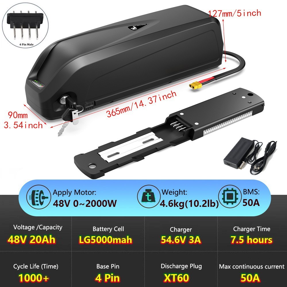 E-bike battery 48V 52V 60V 20Ah 25Ah Electric Bicycle Lithium Battery (0~2000W)