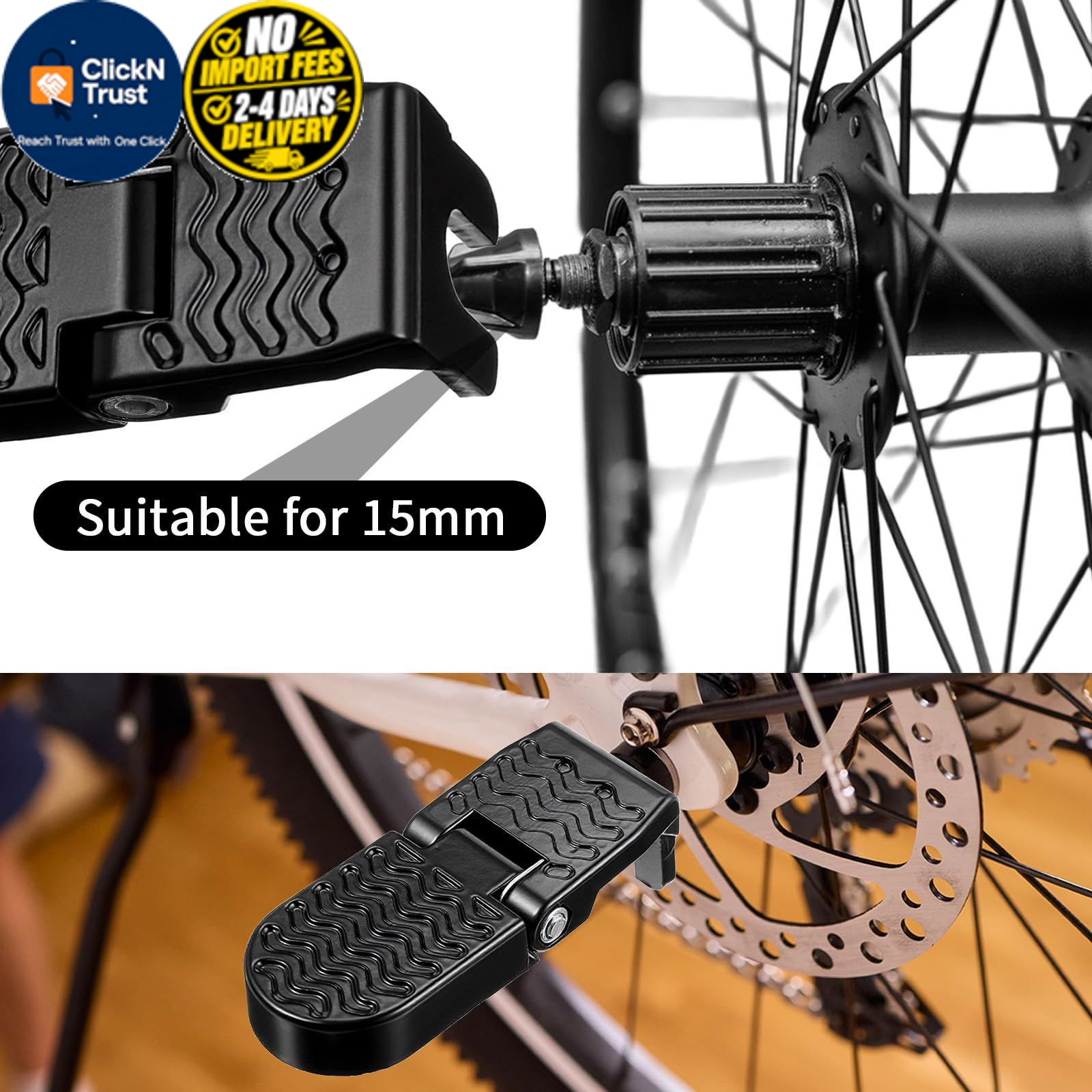 Afcabakila 2Pcs Aluminum Alloy Foot Pegs for E-Bike & 15 MM U Slot, Black