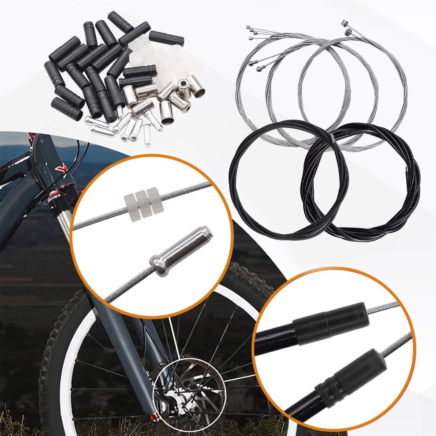 Mannk Universal Bicycle Cable Kit – Shift & Brake Cable Housing with End Caps &