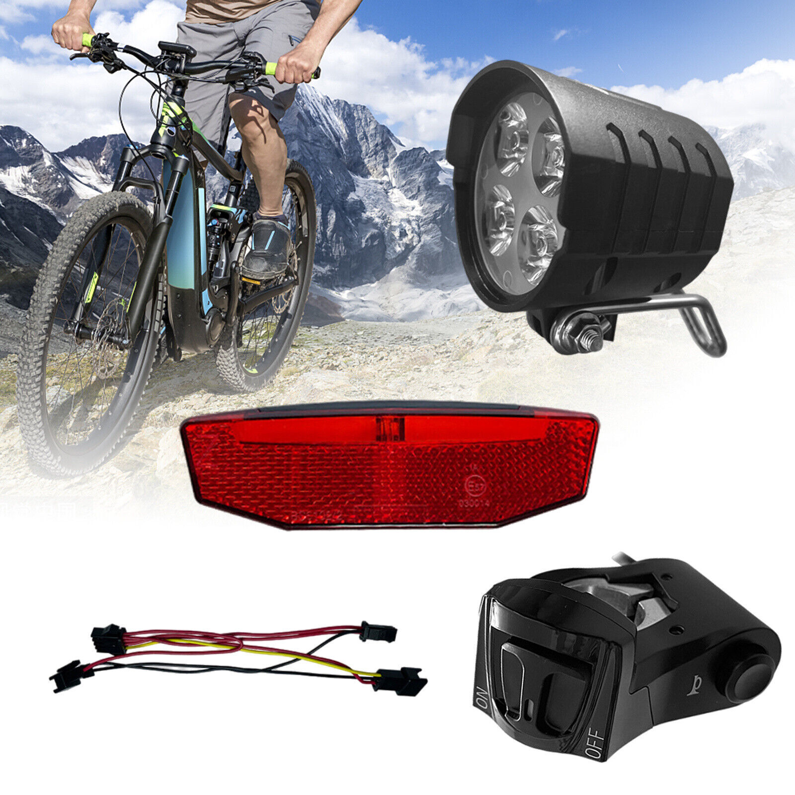 36V/48V/52V/60V 3 in 1 E-Bike Light set Headlight & Tail Light with Horn Switch