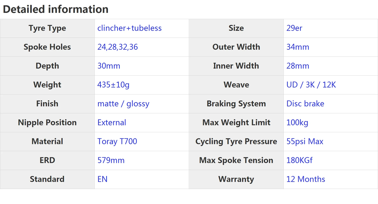 34*30mm 29er AM MTB Bike Clincher Tubeless Carbon Rim Matte/glossy 28H 32H 36H