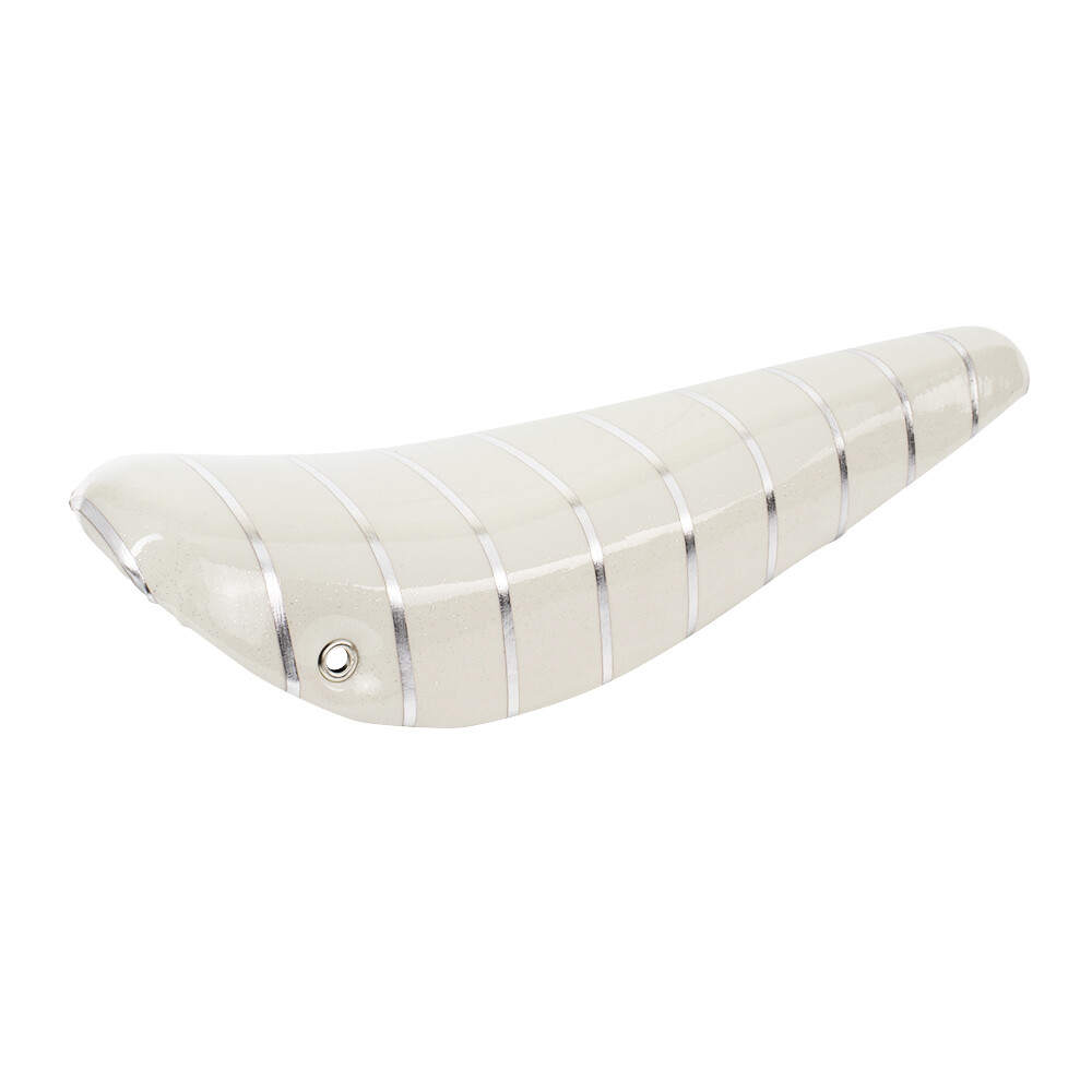 OG VINYL BANANA SADDLE IN SPARKLE/WHITE W/SILVER STRIPE FOR 16″ BICYCLES