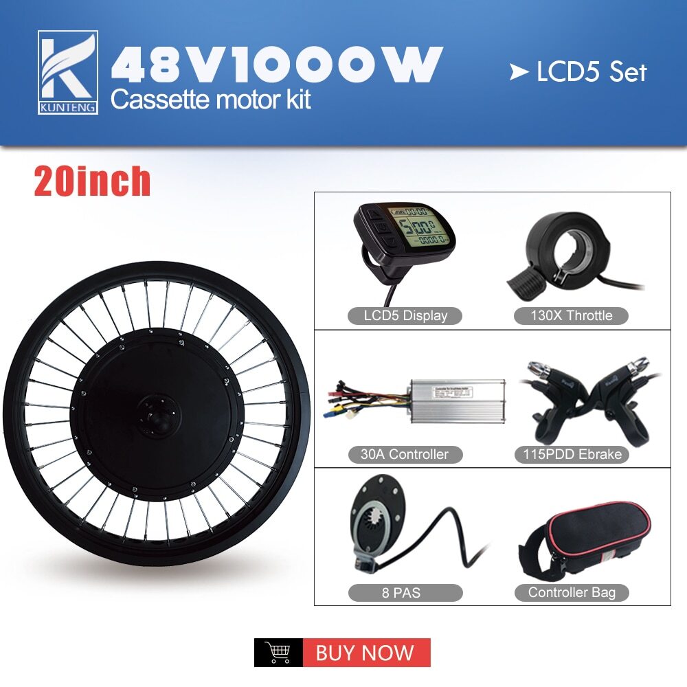 Ebike Conversion Kit Fat Tire 20 26 Inch 48V 1000W Rear Cassette Wheel Hub Motor