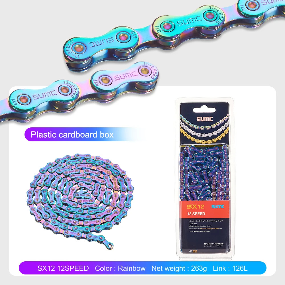 Bicycle Chain 12Speed Diamond Color Bike Chain MTB Mountain Road Bike Ultraligh