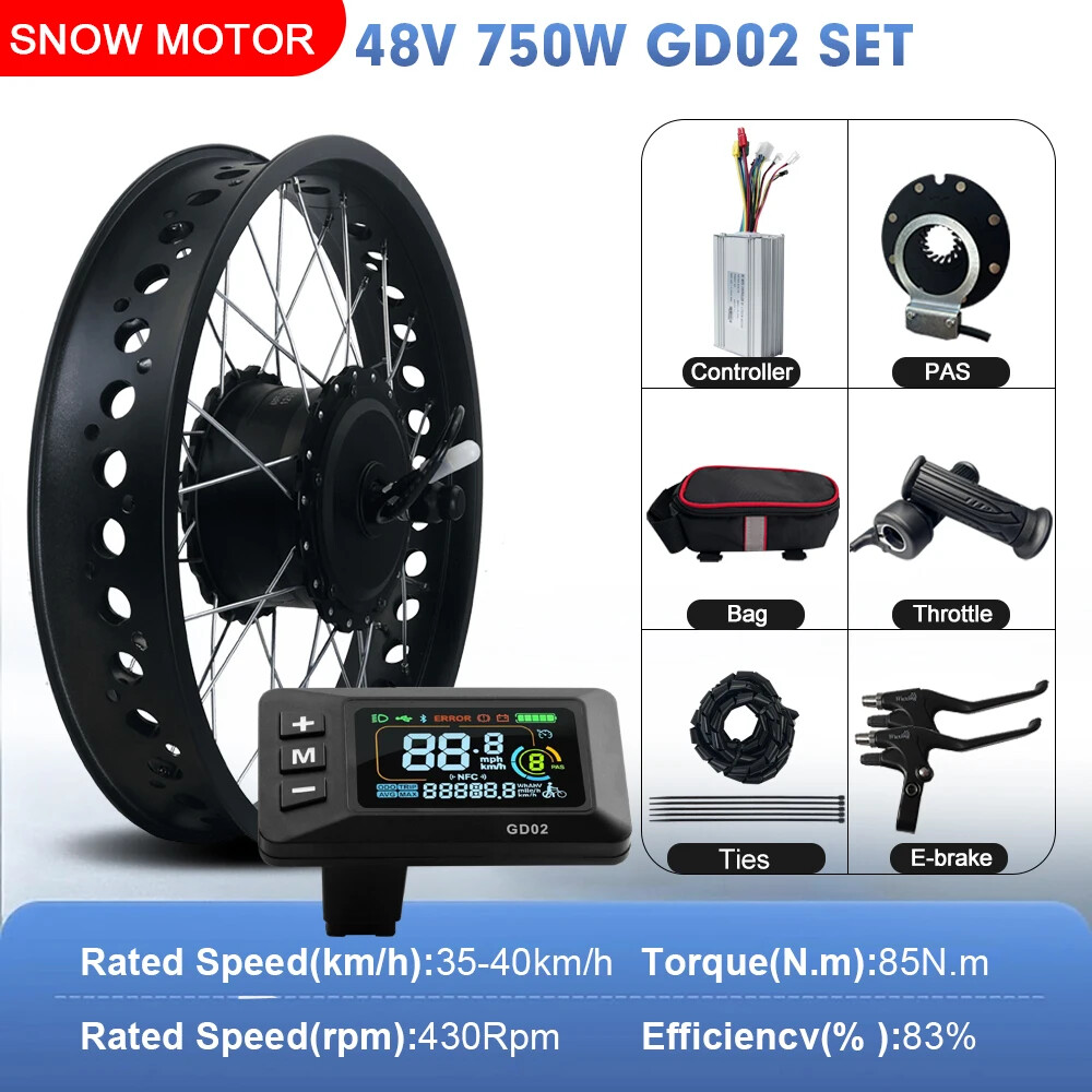 E-bike Conversion Kit 48V 750W 20/24/26inch Front Hub Motor Wheel Dropout 135mm