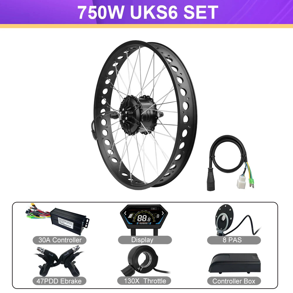48V 750W E-Bike Conversion Kit 20 24 26er*4.0Tyre Rear Hub Motor Drive 40-50km/h