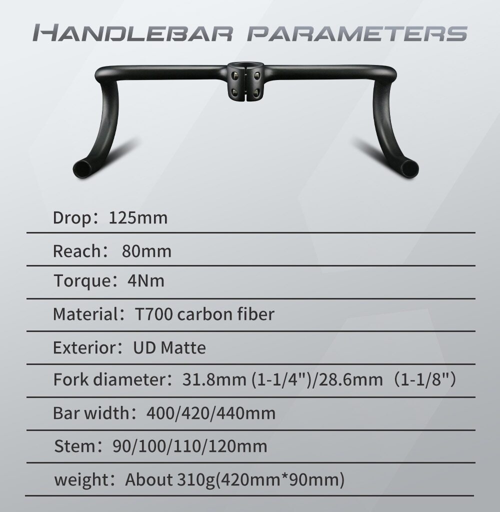 400/420/480mm Carbon Fiber Road Bike Integrated Handlebar Bicycle Drop Bar