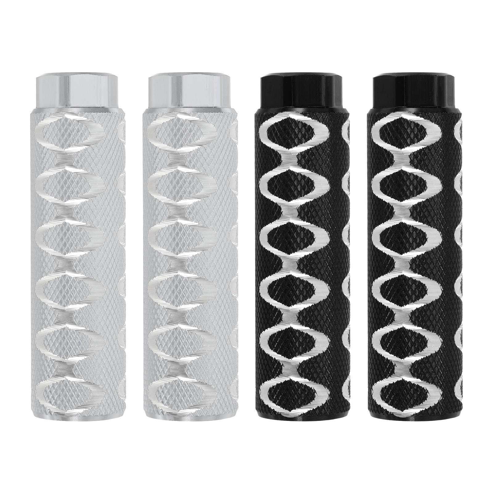 4 Pack Aluminum Alloy Bike Pegs Anti-Skid Fit 3/8 Inch with Circle Silver/Black