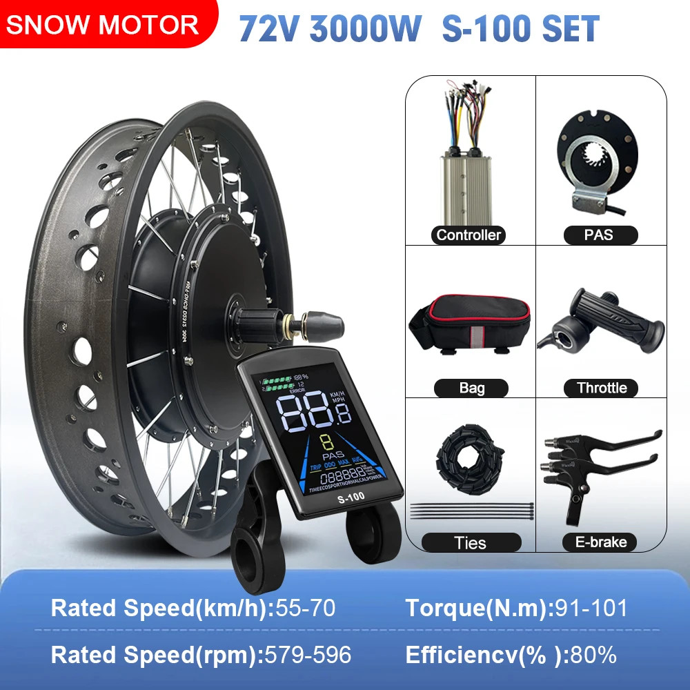 72V 3000W Ebike Bicycle Conversion Kit4.0 Rear Hub Motor Wheel Fat Tire 20 24 26