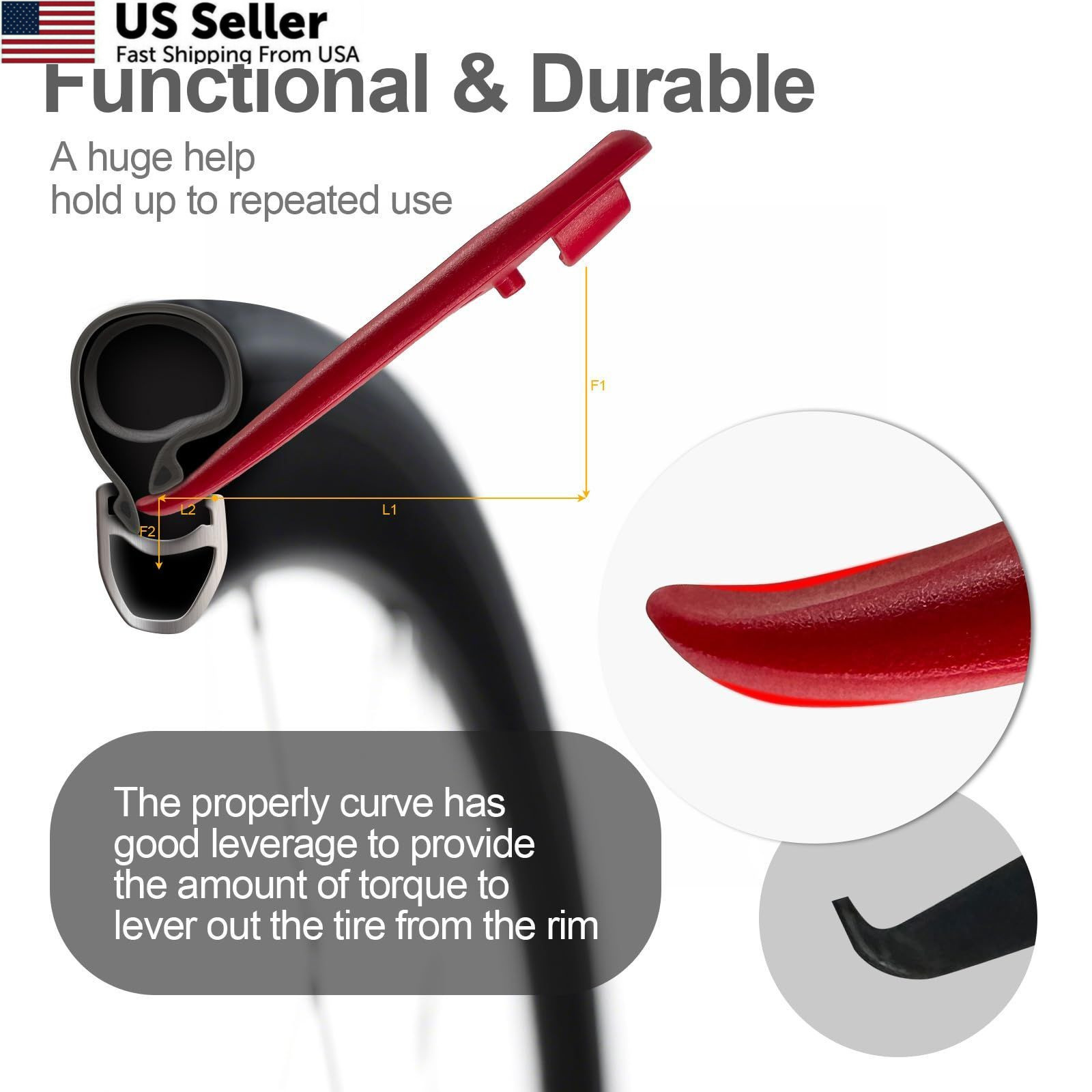 Prutomr Ultra Strong Bicycle Tyre Levers, 2 Sets Compact Compact, Black+Red