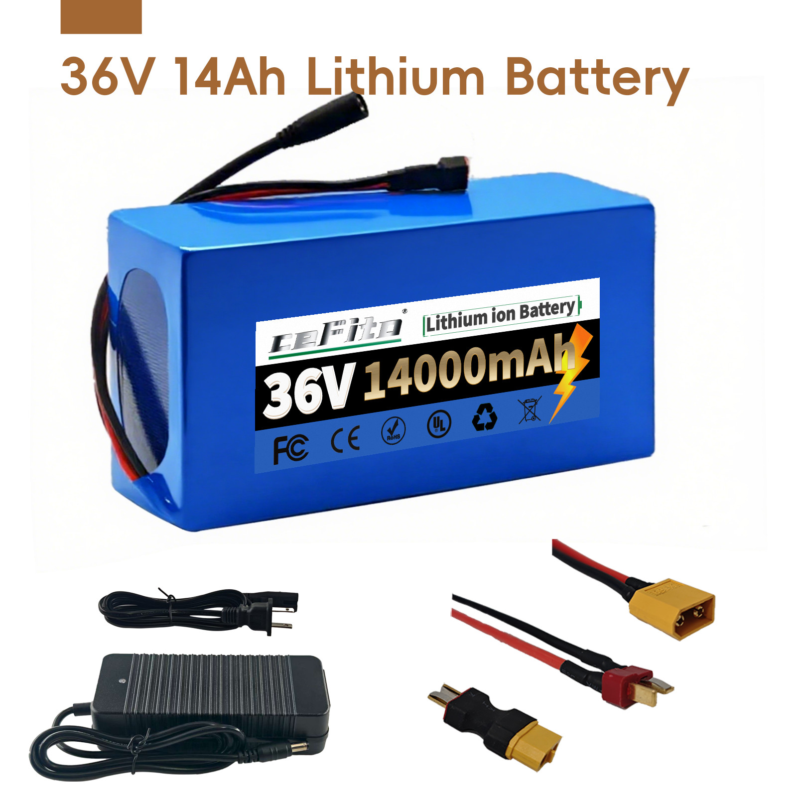 36 Volt 14ah lithium battery with XT60, 36V Battery, 7.6*4.2*2.7inch