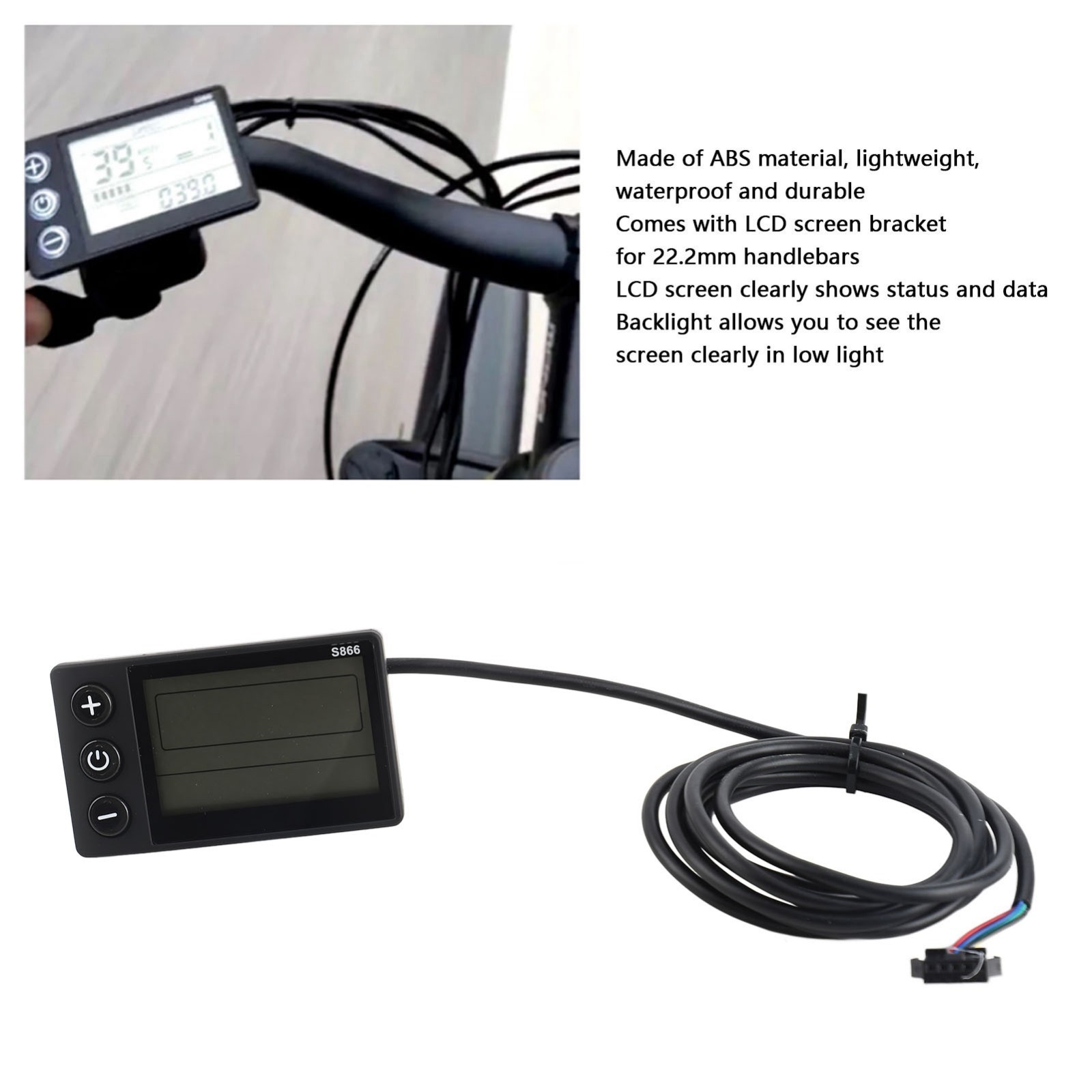 S866 LCD Display Meter 24V 36V 48V E-Bike Scooter Control Panel with SM Plug