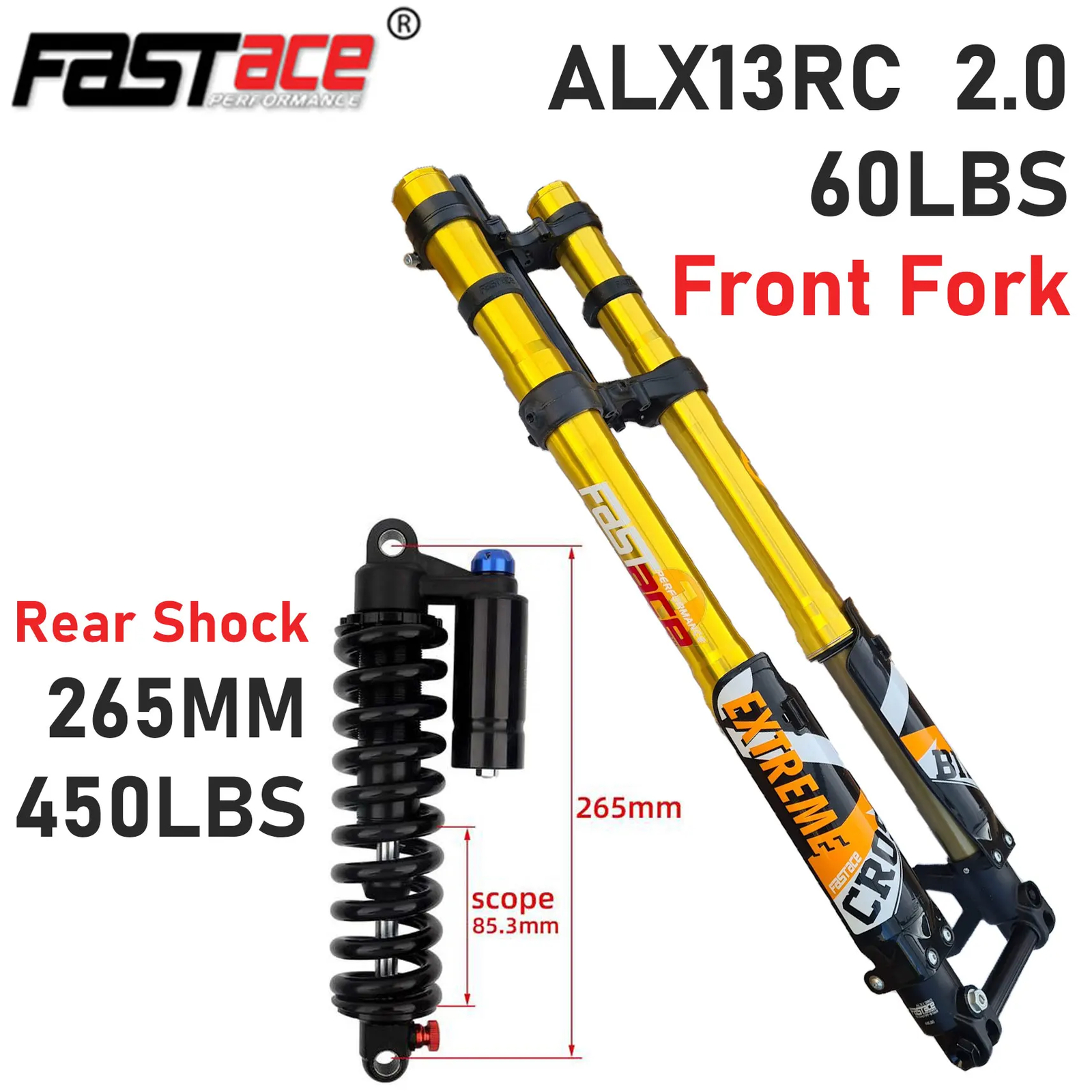29/27.5er Electric Dirty Bike Front Suspension Air Fork 60lbs Rear Shock 265mm