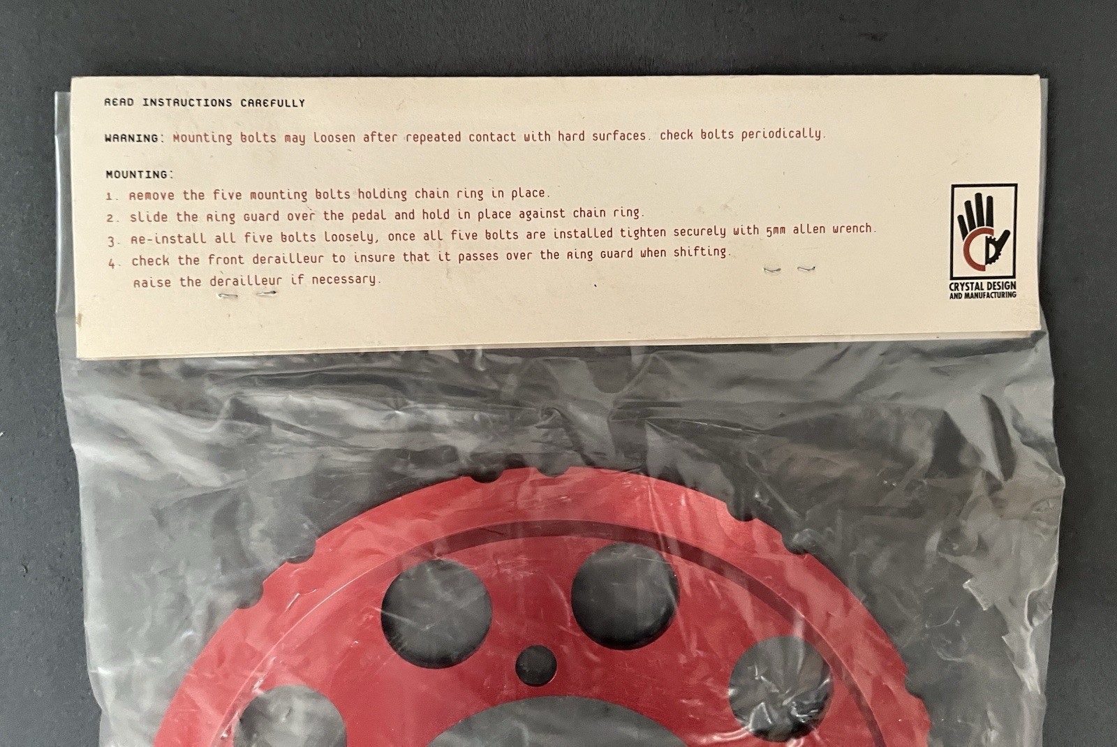 NOS Crystal Design Chain Ring Guard 46-48 Round 5-Bolt 110mm BCD Red Anodized