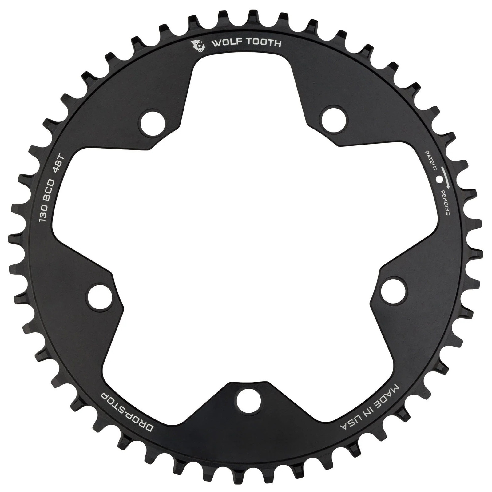Wolf Tooth Chainring 44t 130 BCD 5-Bolt 10/11/12-Spd Alloy Blk Road Cyclocros