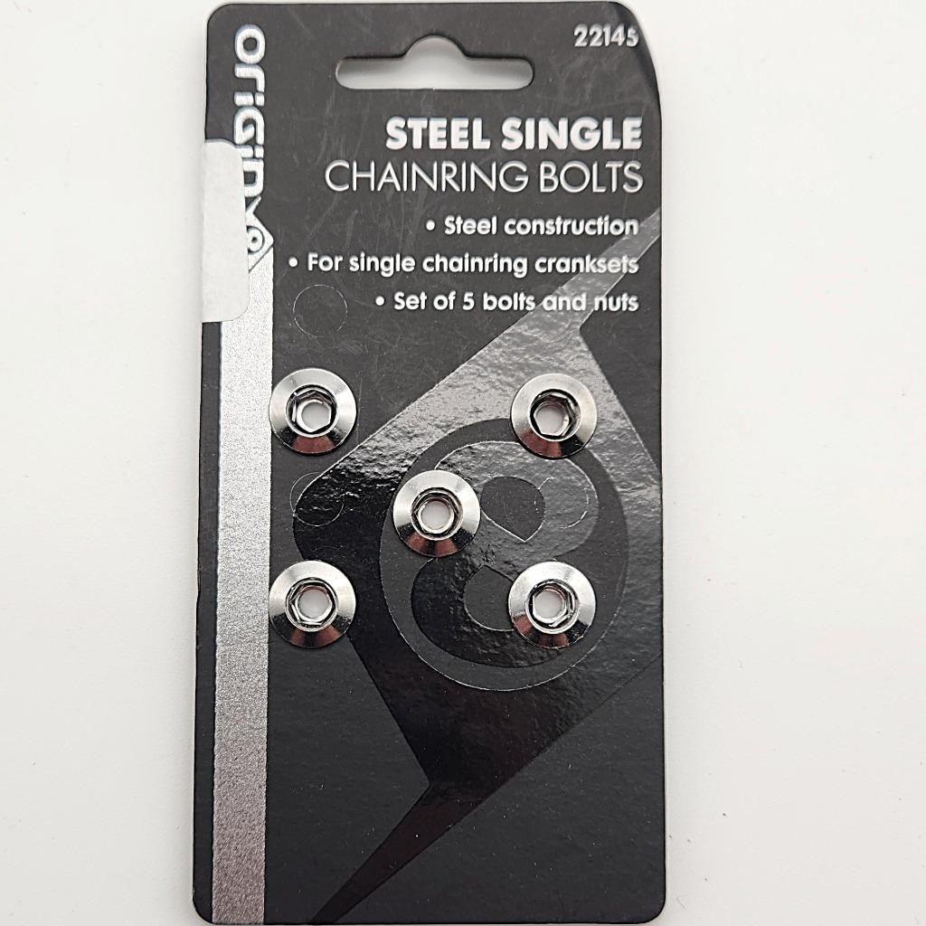 5-Count Set of Origin8 Silver Steel Chrome Plated Single-Speed Chainring Bolts
