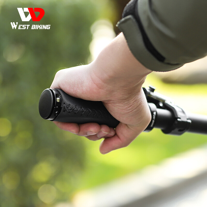 WEST BIKING Leather Bike Grips Lock-on Cycling Bicycle Handlebar Grips Black