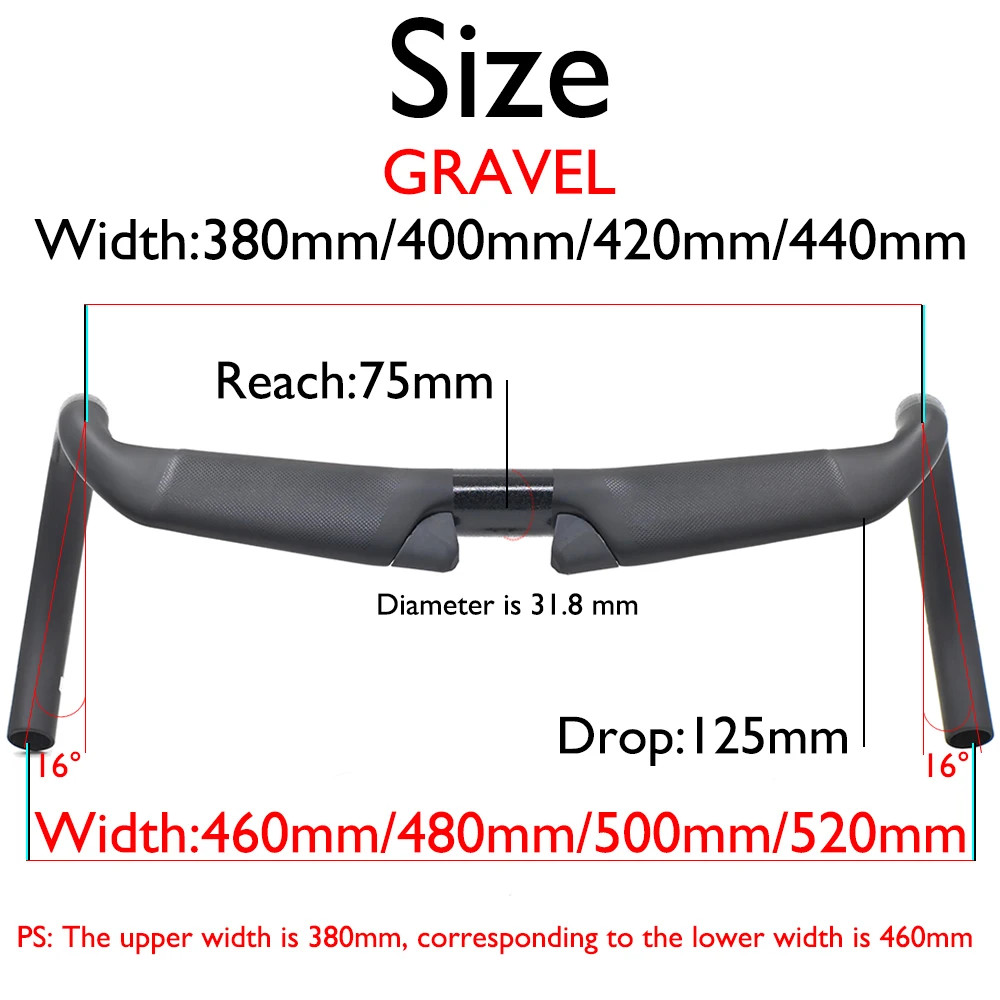 Road Gravel CX Bicycle Handlebar 31.8mm 380-520mm 75mm Reach 125mm Drop Matte