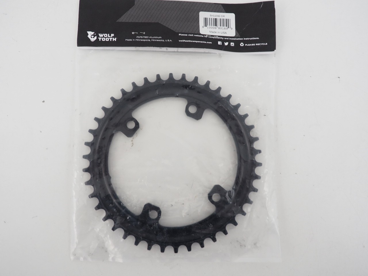 Wolf Tooth Drop-Stop B GR8 110 BCD 42T Gravel Bike Shimano GRX Chainring Black