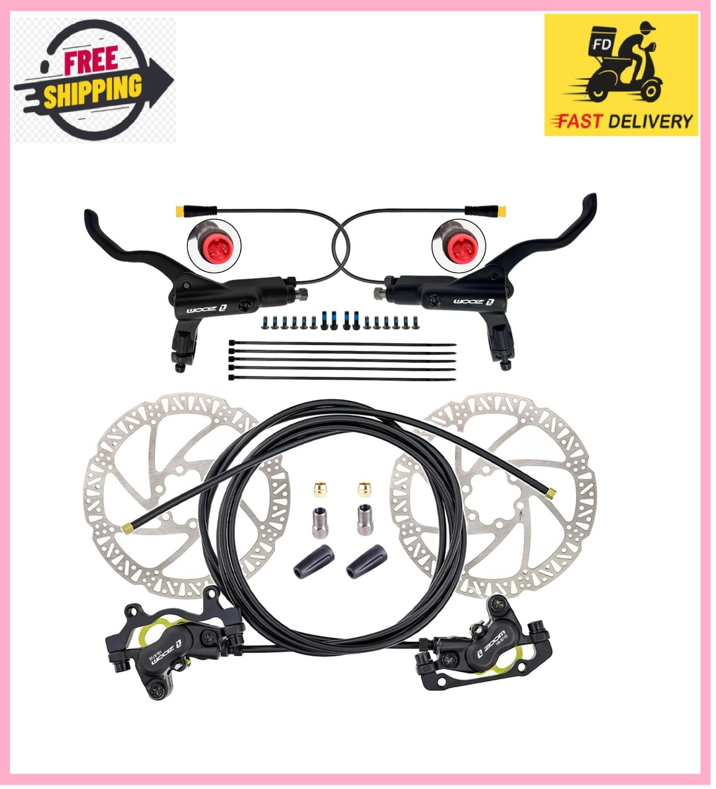 Zoom HB876E 2-PIN/3-PIN 4-Pistons E-Bike Electric Power-Off Hydraulic Brake Set