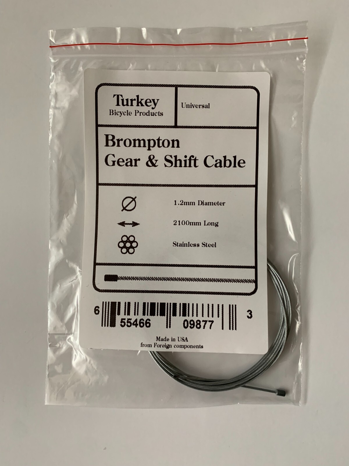 Brompton Gear Shift Cable Stainless steel 1.2 x 2100mm long Sturmey Archer x1