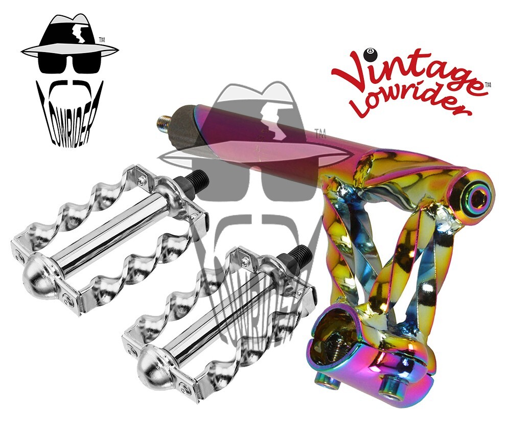Vtg Double Twisted 22.2 Stem Neo Chrome & Flat Twisted 9/16 Pedals Chrome.