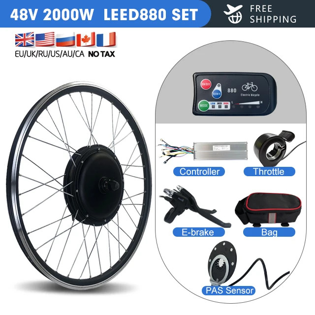 48V 2000W MTB Electric Bicycle Conversion Kit Front Hub Motor Wheel 20-29in 700c