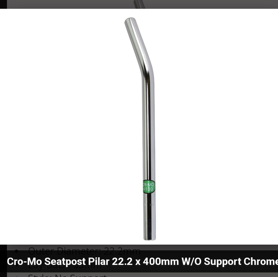 CHROME/SILVER CRO-MO LAID BACK BICYCLE SEAT POST 22.2MM BMX CRUISER BICYCLES