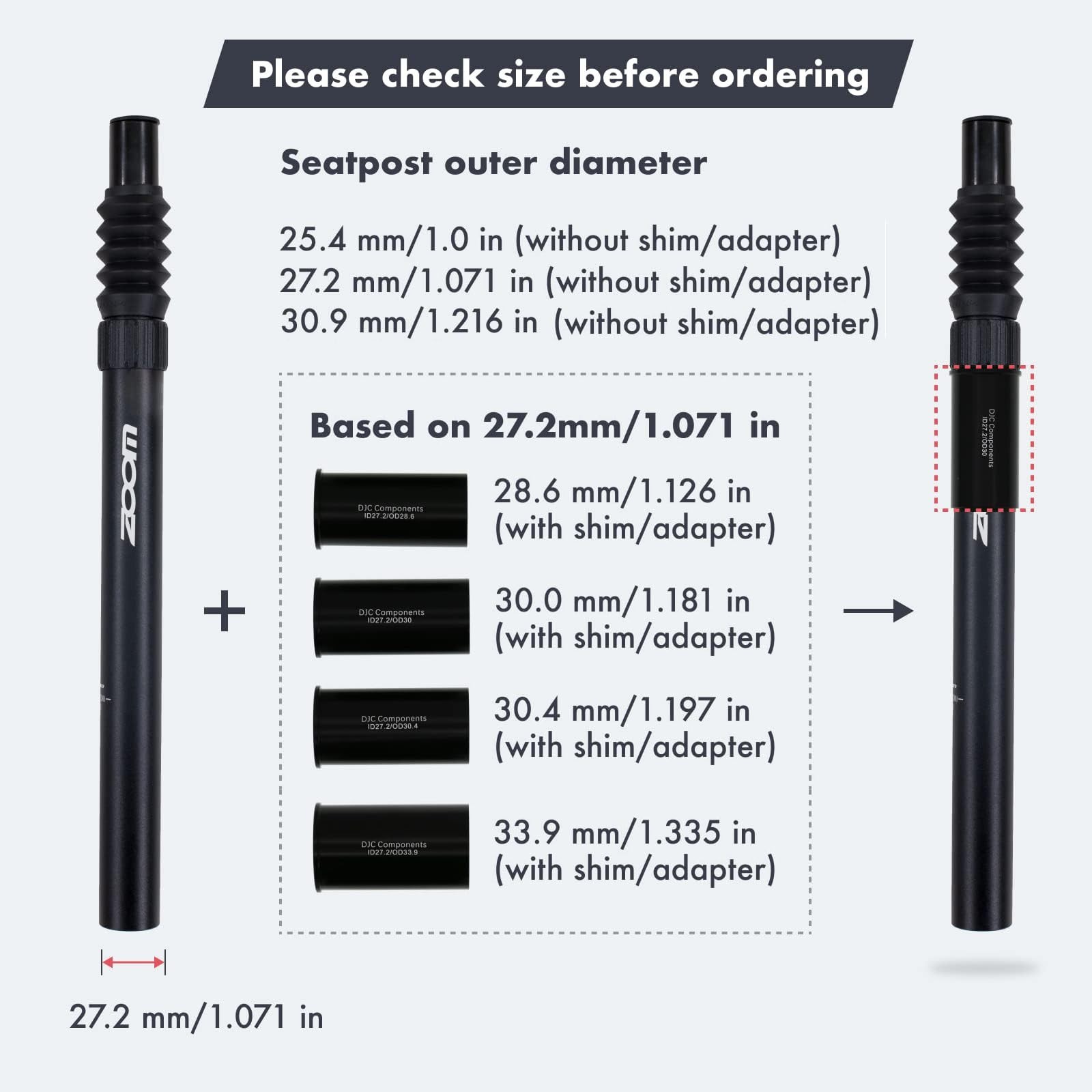 DJC Suspension Seatpost Shock Absorbing Bike Seat Post Adjustable Rebound 40m…