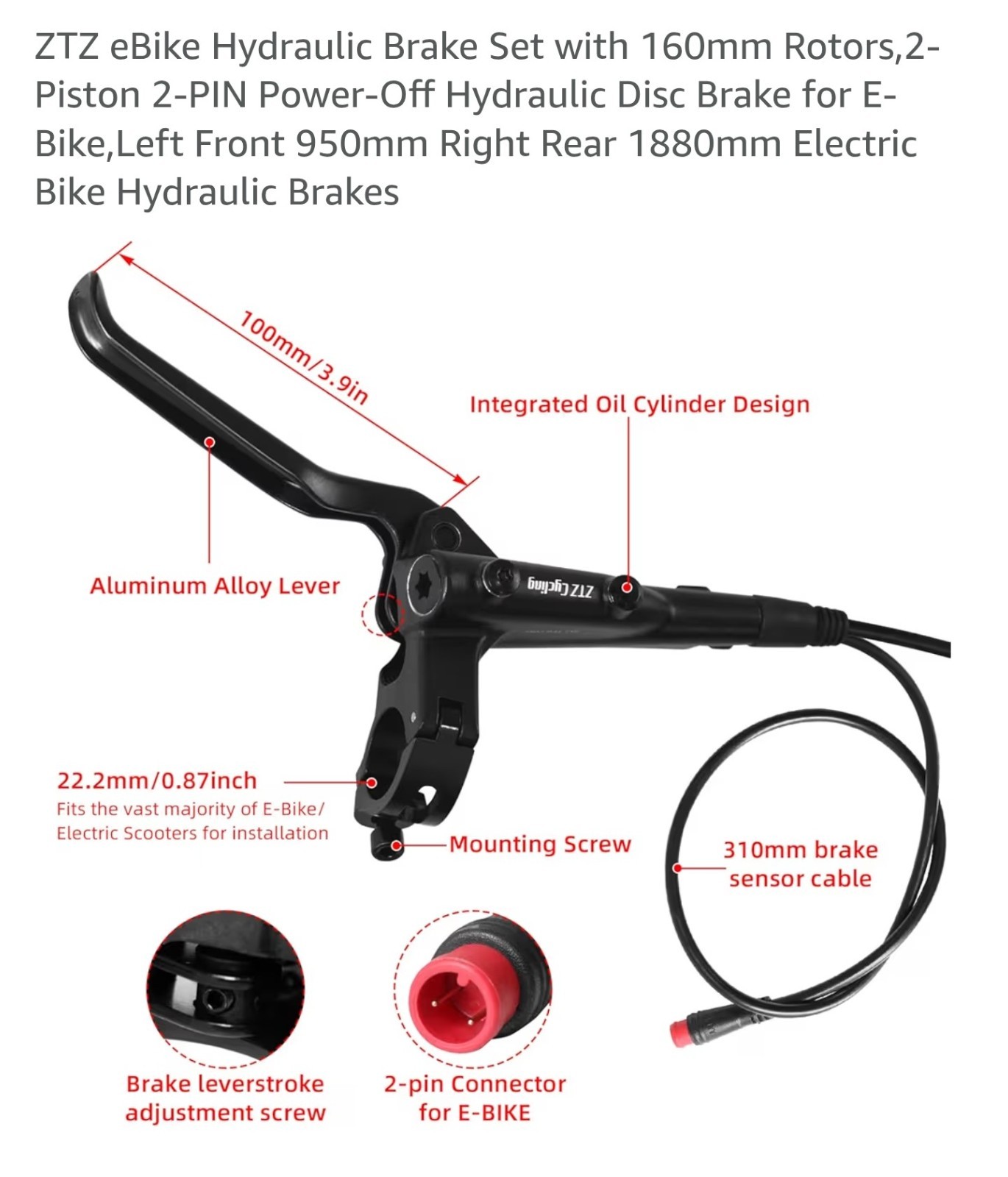ZTZ eBIKE HYDRAULIC BRAKE SET IN AN OPEN BOX