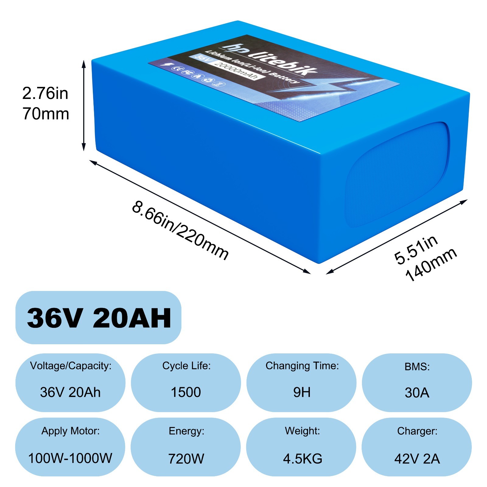 36V electric bicycle lithium battery w/ XT60 Female Plug for Bike 50-1000W Motor