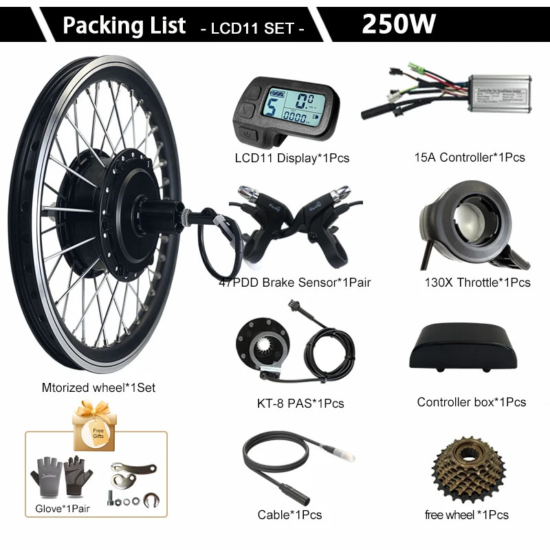 Electric Bicycle Conversion Kit 36V 48V 250W Rear Cassette for E-Bike Hub Motor