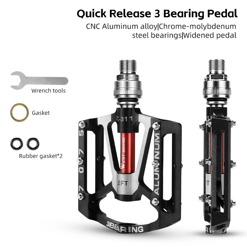 WEST BIKING Quick Release Bicycle Pedals 3 Sealed Bearing Aluminum Pedals Red